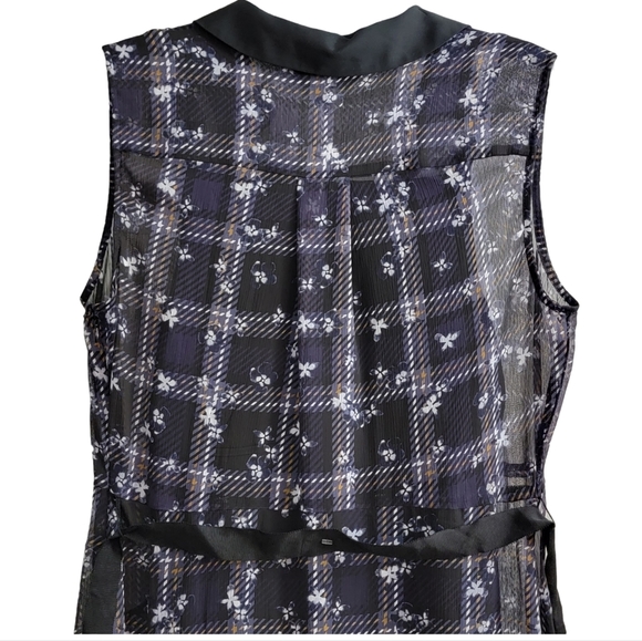 Navy Blue & Black Plaid Midi Ruffle High Low Butterfly Peter Pan Collar Size Med - Picture 11 of 13